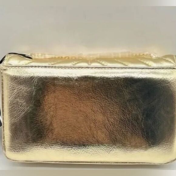 NWT Nicole Miller Gold Vegan Leather Quilted Small Handbag Crossbody Gold Chain - Picture 5 of 9